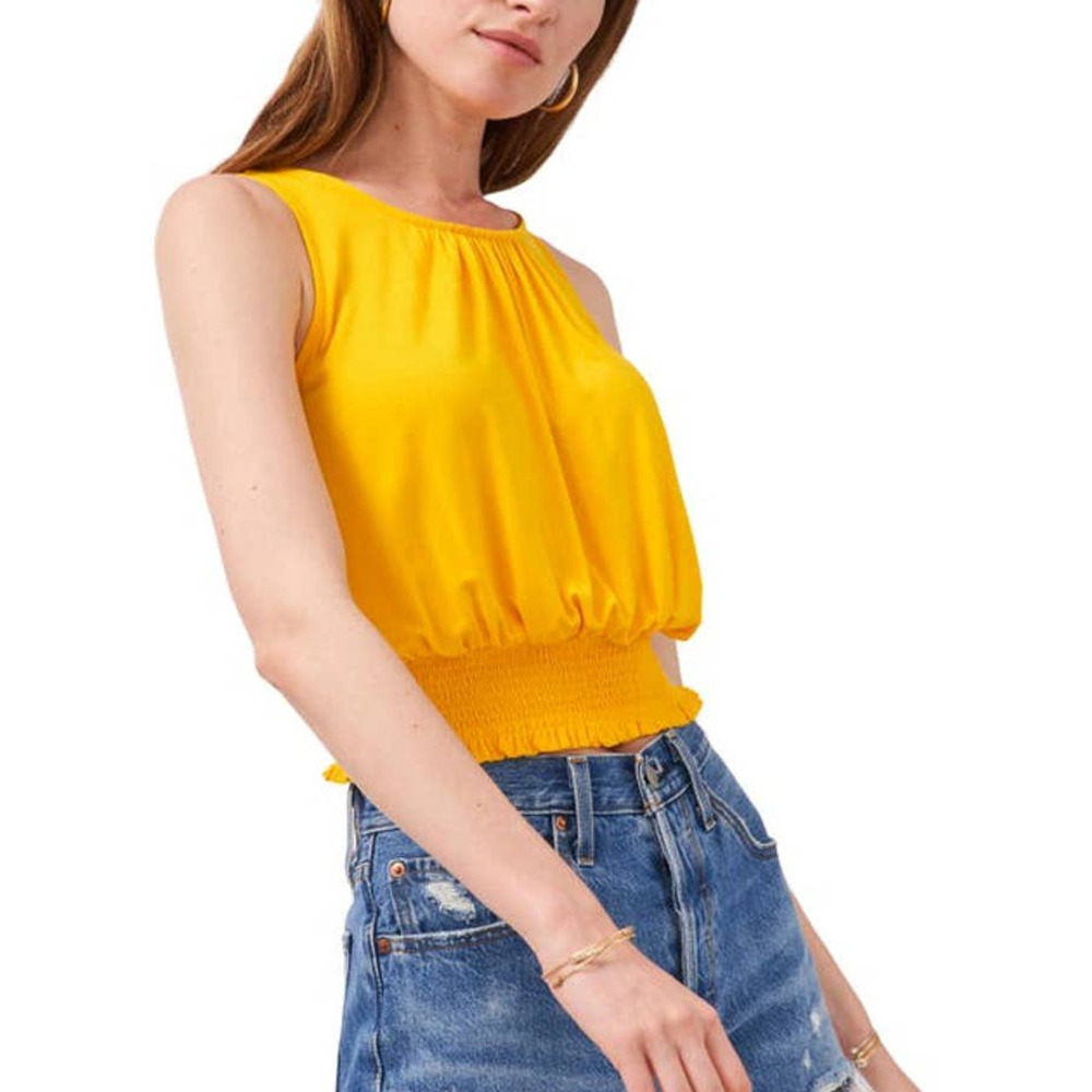 1.State Womens Smocked Hem Crop Top Size XL Sunflower Yellow Sleeveless NWT